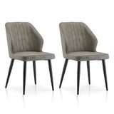 TUKAILAi Eetkamerstoelen, gestoffeerd, kunstleer, met ergonomische rugleuning en metalen poten, voor woonkamer, kantoor, receptie, lichtgrijs, 2 stuks