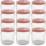 Oputec 12x 360ml Inmaakpotten met Rood-Wit Geruit Schroefdeksel