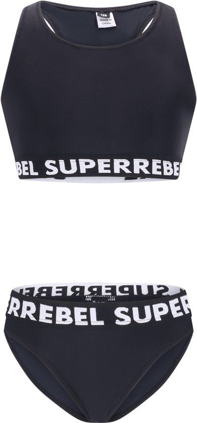 SuperRebel Carmel Tanktop Bikini Meisjes Zwart Effen Maat 152