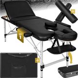 tectake® 3-zone-massagetafel - Draagvermogen tot 220 kg - Mobiele massagebank - Set met rolkussens - Aluminium frame - Behandelbank - Inclusief draagtas - Cosmetische stoel - In hoogte verstelbaar - Afmeting (LxBxH) 210 x 95 x 63 - 89 cm - Zwart