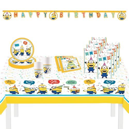 Procos Minions The Rise of Gru, 46-delige wegwerpset voor kinderverjaardag en themafeest, tafeldecoratie