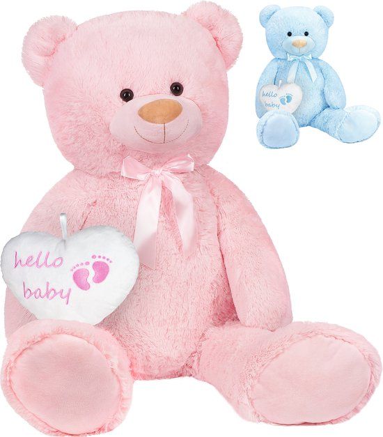 BRUBAKER XXL Teddybeer 100 cm met Hello Baby Hart - Roze