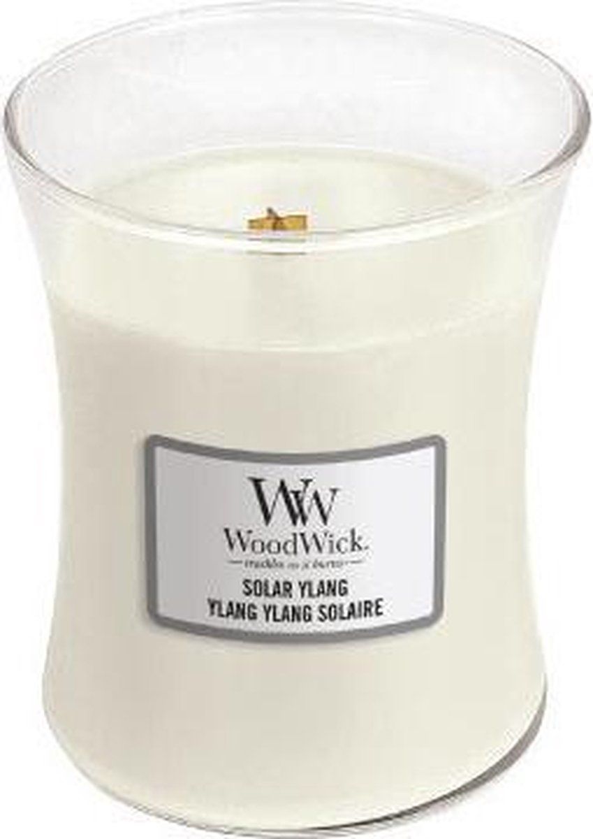 Woodwick Hourglass Medium Geurkaars - Solar Ylang - Wit - 275ml - 5038581087252