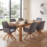 Mendler Set van 6 eetkamerstoelen HWC-G67, draaibaar, hout, fluweel, donkergrijs