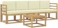 vidaXL Bank loungeset 4 zitplekken Wit en crèmekleurig Acacia hout