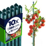 KADAX Bloemensteun, van staal, kunststof gecoat, plantenstok, voor het geleiden van klimplanten, weerbestendige plantensteun, tomatenstok, klimhulp met haakjes,180 cm x 11 mm, set van 10 stuks
