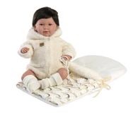 Llorens soft body Babypop Mimi bruin haar met geluid slaapzak en speen 42 cm
