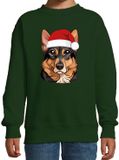 Bellatio Decorations Kersttrui / sweater honden - kinderen - Duitse Herdershond - groen - kerstmuts - Kerstmis 152/164
