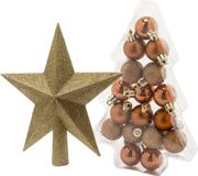 Billiet - Vanlaere Boules de Noël cuivre 17x pièce 3 cm - avec étoile sommet or - plastique