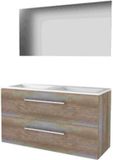 Basic Line Ultimate 46 Badkamermeubelset - 120 x 46 cm - Met Grepen - 2 Lades - Acryl Wastafel - Zonder Kraangat - Spiegel met Indirecte LED Verlichting - Scotch Oak