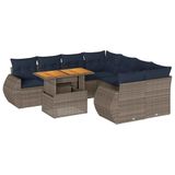 vidaXL 9-delige Loungeset met Kussens, Poly Rattan, Grijs