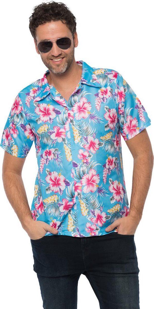partychimp Luxe Hawaii Blouse Heren - Maat M - Blauw