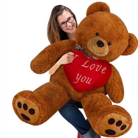 Knuffel Beer met Hart - XL Bruin 100cm