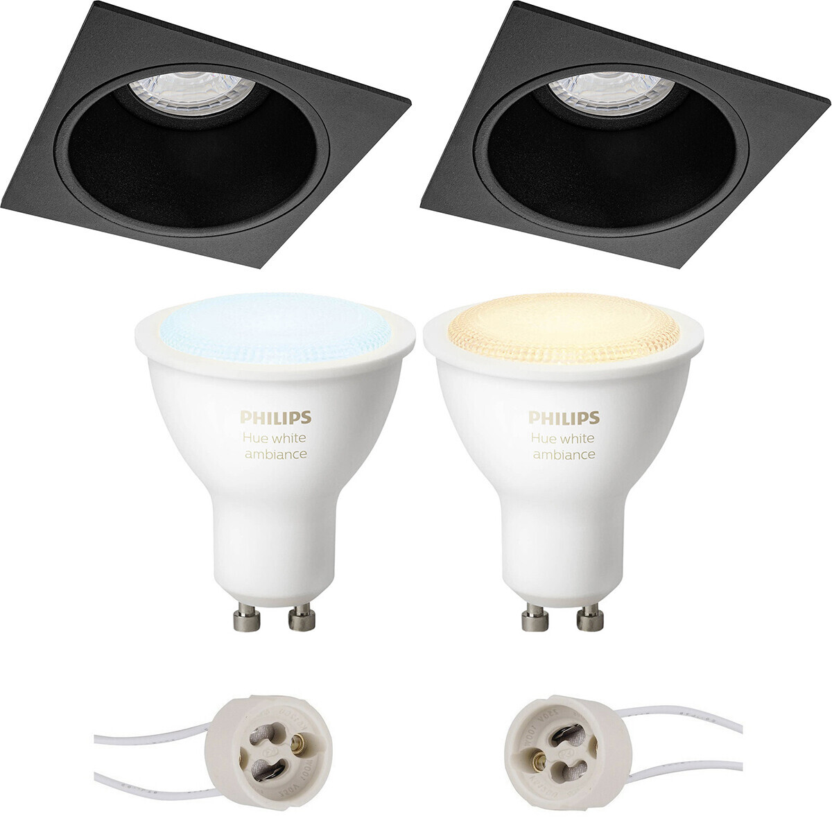 BES LED Pragmi Minko Pro - Inbouw Vierkant - Mat Zwart - Verdiept - 90mm - Philips Hue - LED Spot Set GU10 - White Ambiance - Bluetooth