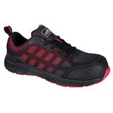 Portwest FT35 Compositelite Ogwen Trainer Schoen Mesh Antistatisch Magazijn | Zwart/Rood, S1PS EN ISO 20345, Anti-Slip Loopzool, Composiet Neus, Niet-Metalen, Lichtgewicht, Schokbestendig, Metaalvrij