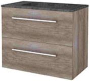 Basic Line Start 46 Badkamermeubelset - 80 x 46 cm - Met Grepen - 2 Lades - Hardstenen Wastafel - Zonder Kraangat - Scotch Oak