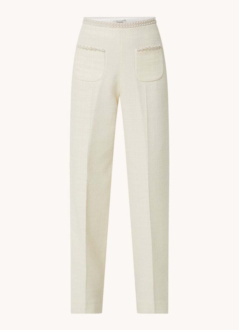 Sandro Sandro High waist straight fit pantalon met tweed-look en imitatieparels