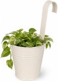 Pro Garden Bloempotje met haak - plantenbak zink met ophanghaak - wit - 20 x 13 x 26 cm