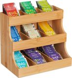 Merkloos Relaxdays Thee organizer - 9 vakken - bamboe - verticaal