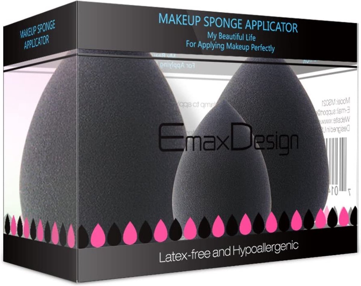 EmaxDesign 3 stuks make-up spons foundation blending blush concealer ooggezicht poeder crème cosmetica beauty make up blender sponsje latex vrij antimicrobiële schuim tegen bacteriën