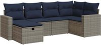 vidaXL 6-delige Loungeset met kussens polyrattan grijs