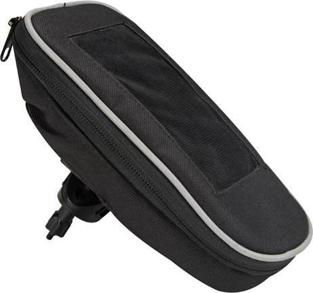 Perel Fietsstuurtas - Zwart - Met Smartphonehouder - Polyester