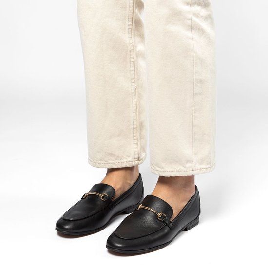 Manfield - Zwarte leren loafers - Maat 37