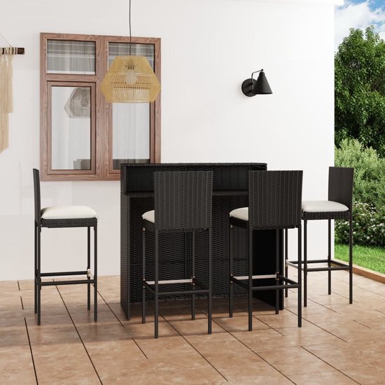 The Living Store Barset Vierkante Tafel - 120x55x110 cm - Zwart - PE-rattan