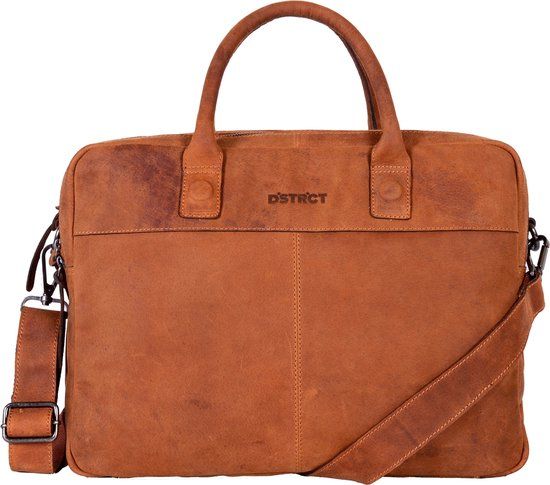 DSTRCT Wall Street 2 Vaks Leren Laptoptas 15,6 inch Cognac