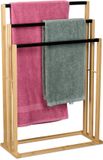 Relaxdays Handdoekenrek Staand - 3 Stangen - Bamboe - 82x55x24 cm - Natuur/Zwart