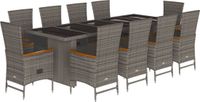 vidaXL 11-delige Tuinset met Kussens, Grijs, Poly Rattan