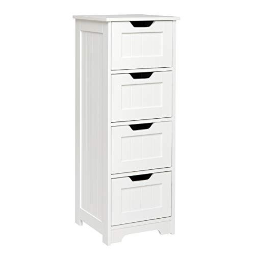 Meerveil Badkamerkast, badkamerkast, smalle commode met schuifladen van hout, wit, 30 x 30 x 82 cm, voor badkamer, woonkamer, hal, slaapkamer