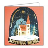 Afie 23020 vierkante kaart Vrolijk Kerstfeest in goud glanzend kerk sterren dennenboom sneeuwbal Kerstmis met envelop wit
