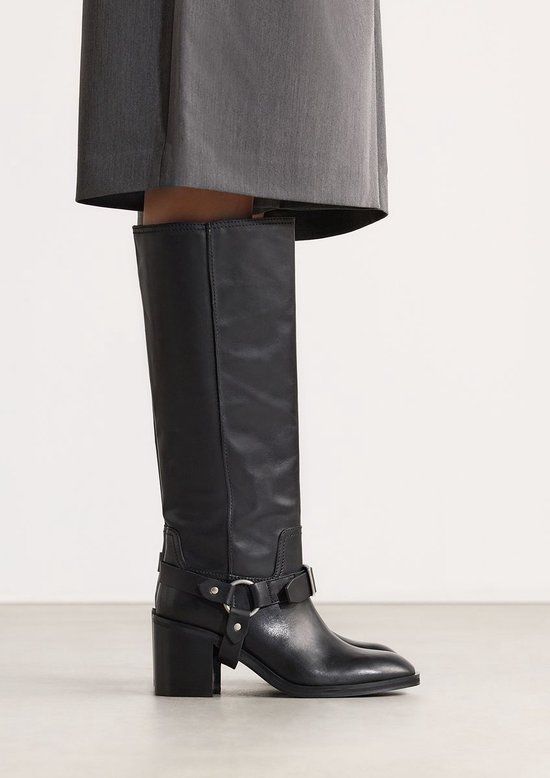 Sacha - Dames - Zwarte leren biker boots - Maat 39