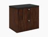 3xE living Meuble de salle de bain Suspendu sous lavabo 60 cm, 2 tiroirs, Chêne Noyer + Plan de travail Noir, Poignées Argentées, 60 x 44,4 x 58,6 cm