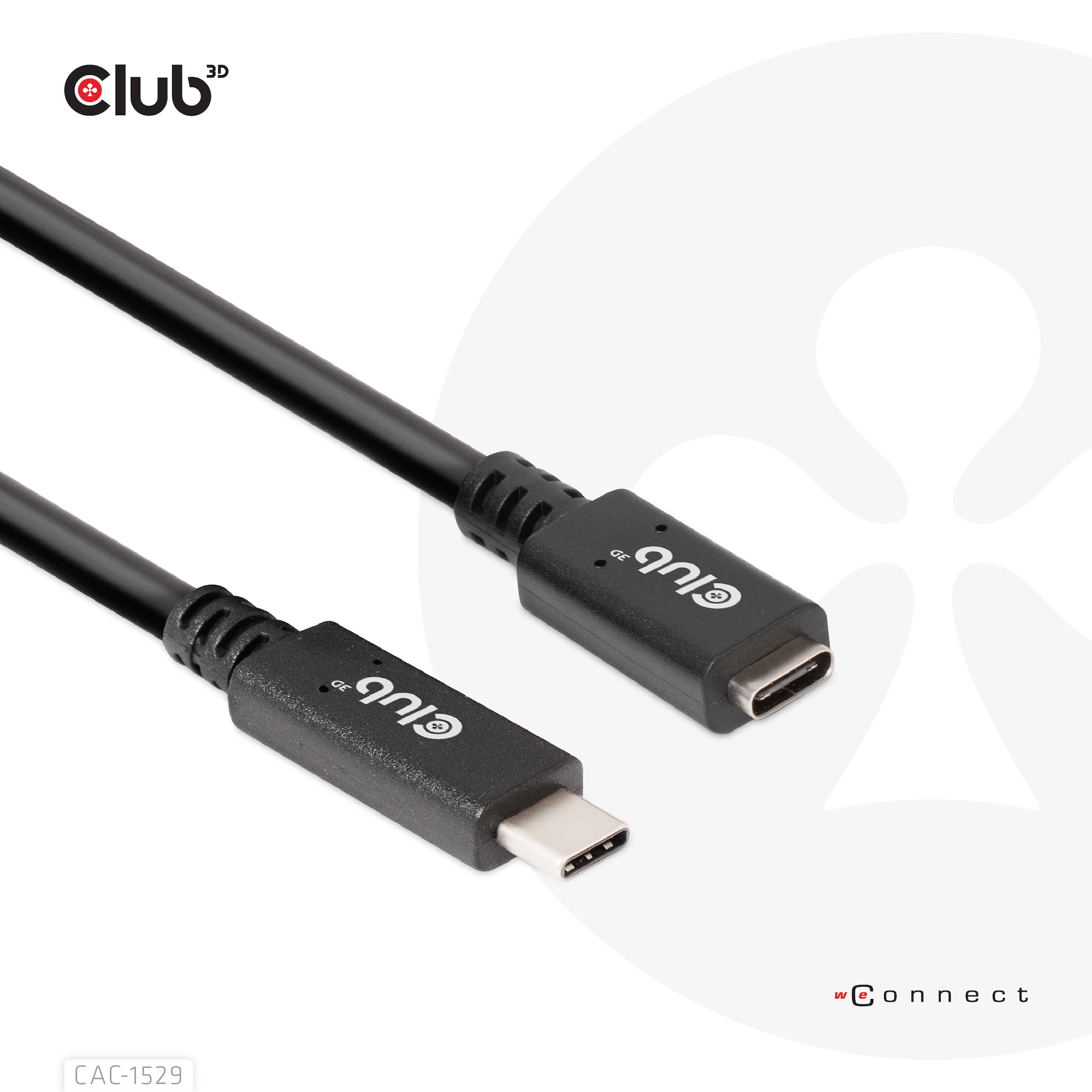 Club 3D USB Gen1 Type-C Extensie kabel 5Gbps 60W(20V/3A) 4K60Hz M/F 2m/6.56ft