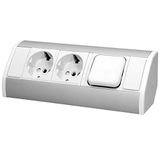 ORNO GM-9002/W-G(GS) Hoekcontactdoos 2 Compartimenten met Schakelaar en Kinderbeveiliging 45° Opbouw - 3680W - Voor Keuken, Kantoor en Werkblad (Wit)