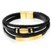 Mendes Jewelry Heren Armband van Roestvrijstaal en Echt Leder - Luxe Zwart met Gouden Elementen-23cm