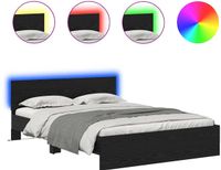 vidaXL Bedframe - Zwart - Eiken - 140 x 190 cm - Bewerkt hout