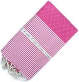 Lantara hamamdoek wafel met ecru streepjes - Roze - 100x200cm