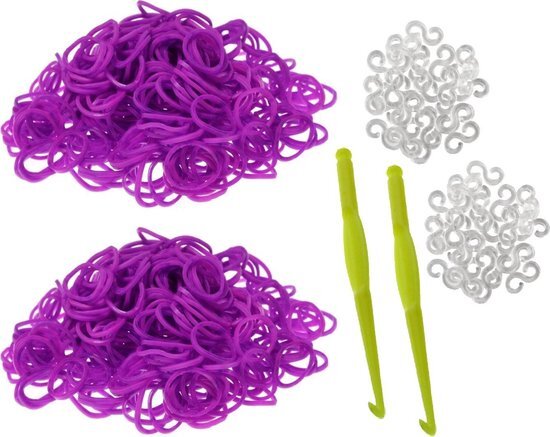 Behave 600 paarse Loom Bands met 2 weefhaken en S-clips