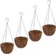 vidaXL Plantenbakken hangend 4 st met kokosbak staal Ø 35x52 cm zwart