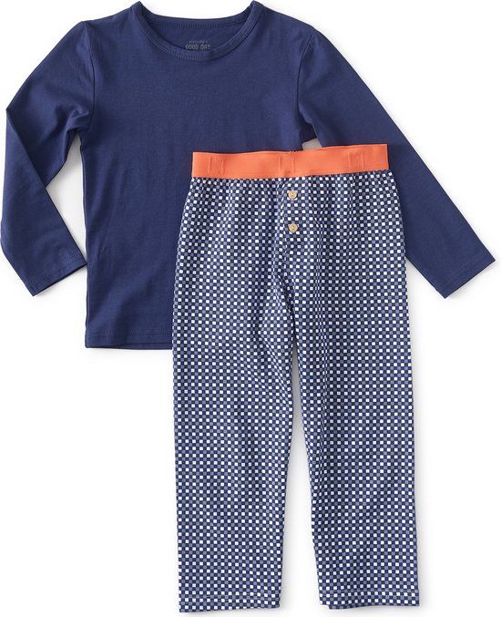 Little Label Pyjama Jongens - Maat 134-140 - Blauw, Wit - Zachte BIO Katoen