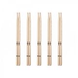 Gear4music 5A Wood Tip Hickory Drumsticks, 5 Pack