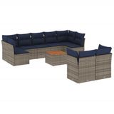 vidaXL 10-delige Loungeset met kussens Poly Rattan Grijs