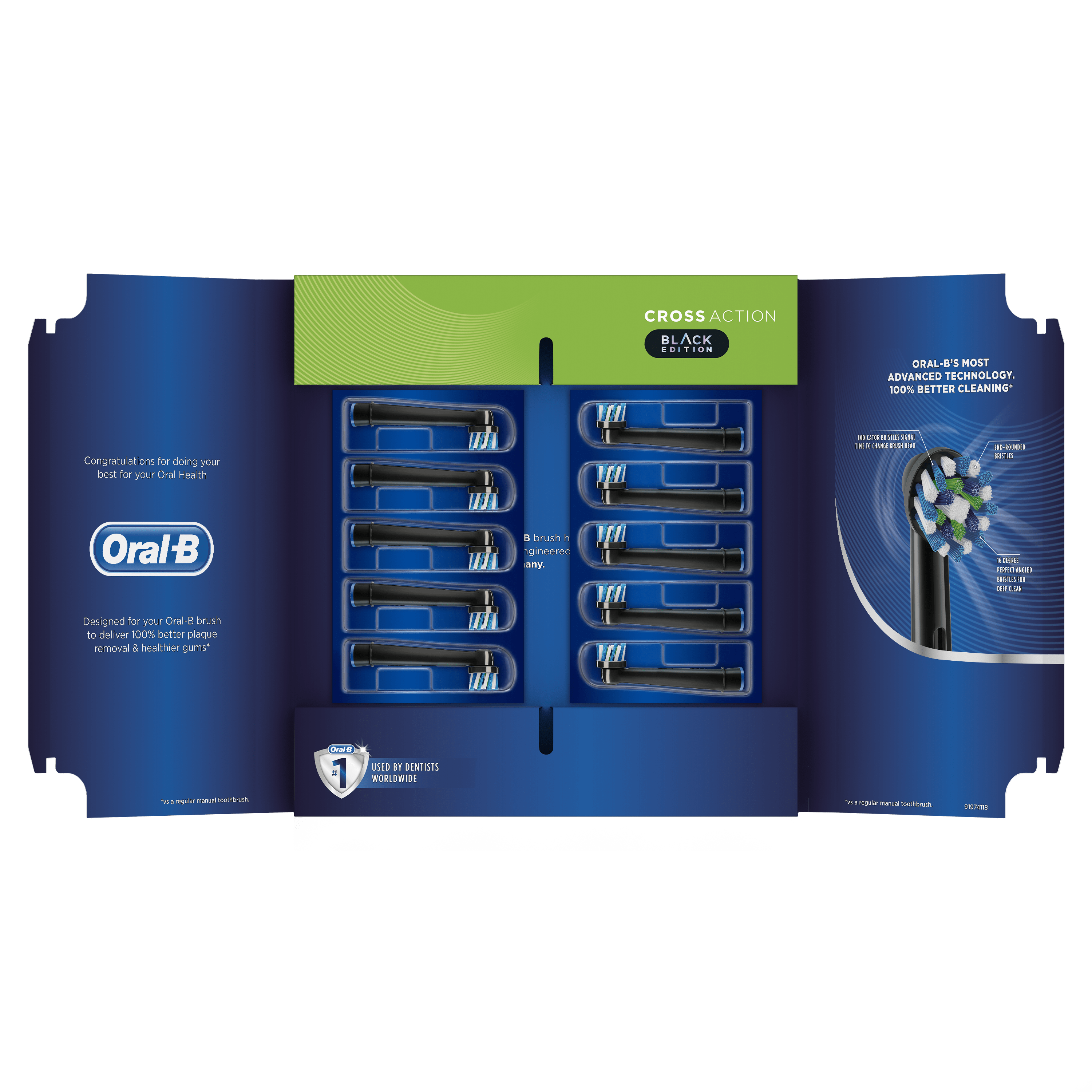 Oral-B CrossAction Opzetborstels Black, Verpakking Van 10, Black Edition