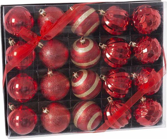2249 Kerstballen Rood Plastic 6 x 6 x 6 cm (20 Stuks)
