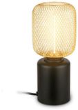 B.K.Licht BRILONER Rist – Tafellamp – industrieel bedlamp – goudkleurig – draadframe design – E27 fitting – met schakelkabel – Ø10x25 cm