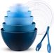 Grands bols mélangeurs avec couvercles - Set de 6 - (0,2-6,5 litres) - Bols empilables réutilisables en plastique avec fourchette et cuillère - Fruits
