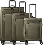 D & N Travel Line 9704 4 wielen Kofferset 3-delig met uitbreidingsplooi - Zachte bagage - TSA slot - olive